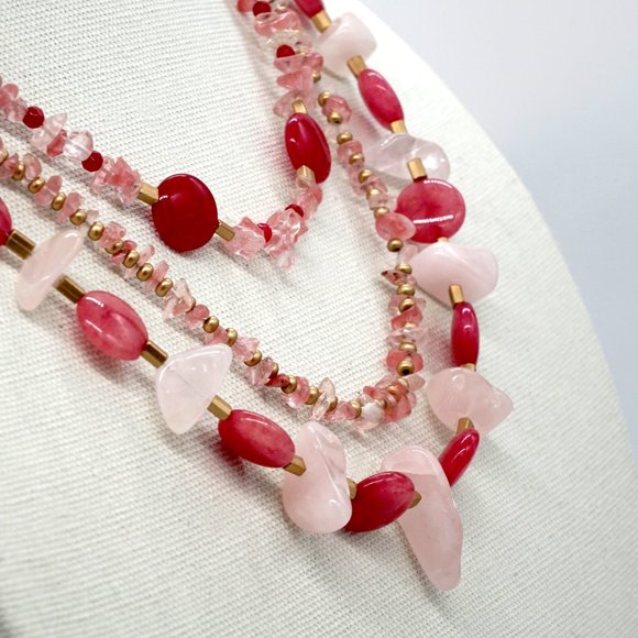🆕 Three strand necklace with Rose Quartz , Rubies, and Strawberry Quartz . - Picture 7 of 8